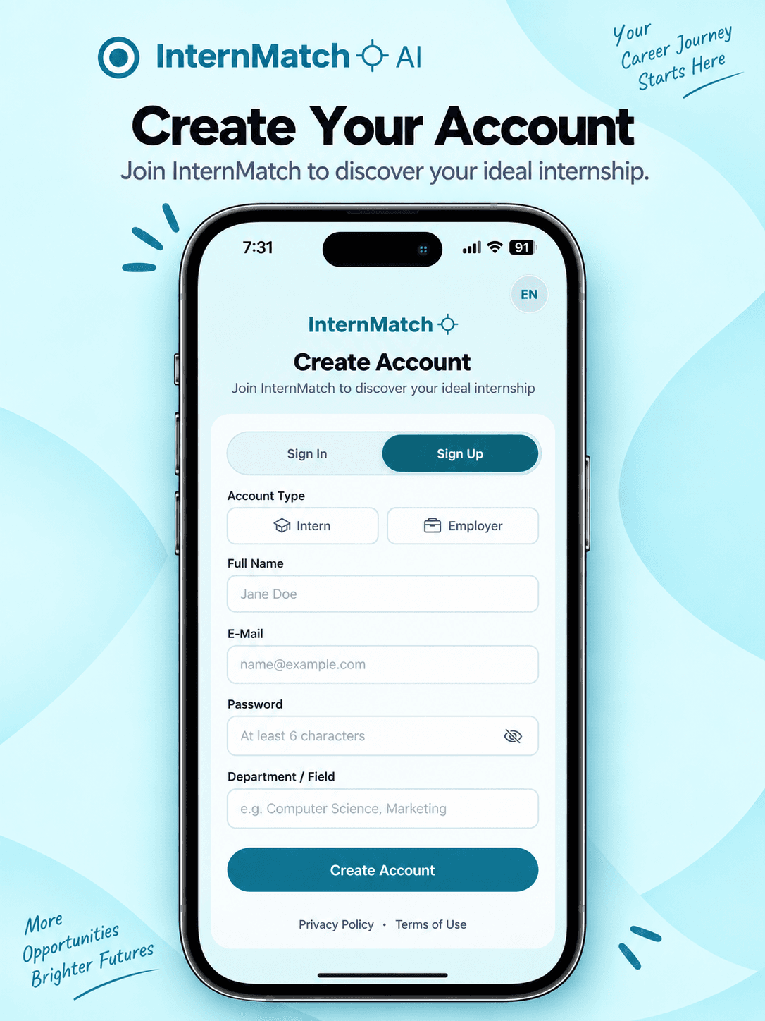InternMatch AI account access screen