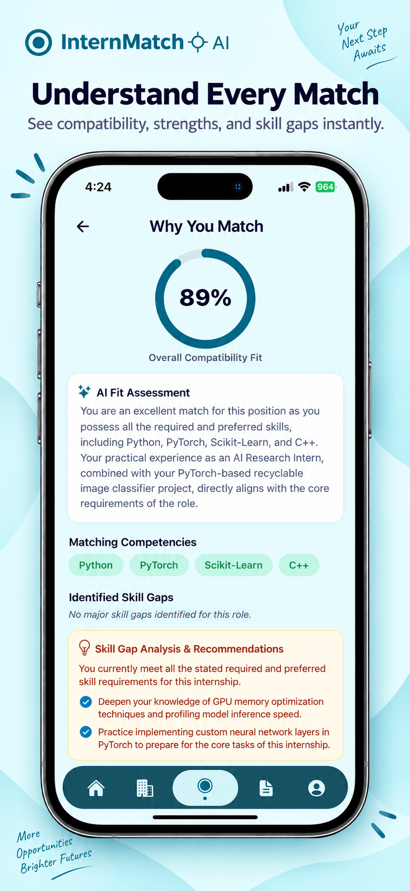 InternMatch AI Why You Match explanation screen